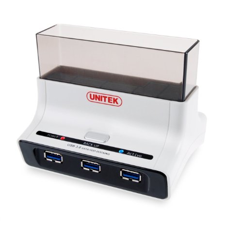 UNITEK USB 30 to SATA External Hard Drive Docking Station with 3 Port Hub for 25 35 Inch SATA I II III HDD SSD Support 6TB and One Touch Backup Function with OTB Switch 12V 2A Power Adapter