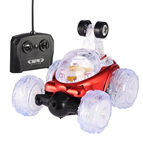 RC Stunt Car, YKS Invincible Tornado Twister - Multifunctional Rechargeable RC Acrobatic Stunt Car with LED Lights and Music (Red)