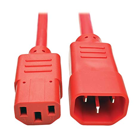 Tripp Lite Standard Computer Power Extension Cord, 10A, 18 AWG (IEC-320-C14 to IEC-320-C13), Red, 6 ft. (P004-006-ARD)