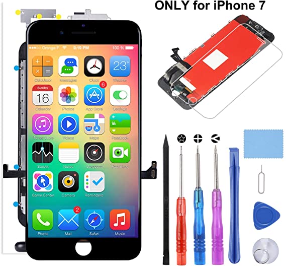 Compatible with iPhone 7 Screen Replacement Black(4.7") LCD 3D Digitizer Touch Screen with Assembly Full Repair Kit, Screen Protector, and Flowchart