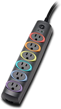 Kensington SmartSockets 6-Outlet, 8-Foot Cord, & 1260 Joules Premium Surge Protector (K62144NA) Rainbow