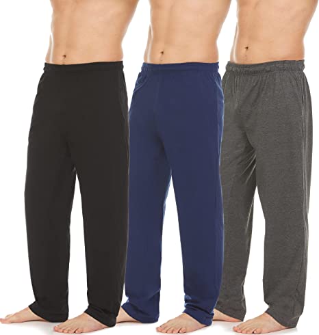 Essential Elements Pajama Pants for Men - 3 Pack Pajama Bottoms - 100% Cotton Lounge Pants, Comfortable PJ Pants