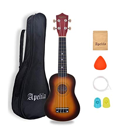 Apelila 21 inch Soprano Ukulele Hawaiian Acoustic Mini Guitar Musical Instrument with Bag, Pick, Strings, for Beginner, Kids, Starter, Amateur (Sunburst)