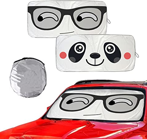 Car Windshield Sun Shade with Funny Cute Eyes Design for SUV Truck Vans [2 Pack],Metacrafter Cartoon Front Auto Window Screen Visor Pop Up Style Heat Blocker UV Rays Sun Visor Protector 59x33inch