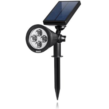 200 Lumen OutputAmir LED Solar Spotlight  Solar Powered Outdoor Wall Light - Waterproof 180angle Adjustable Auto-on At NightAuto-off By Day - Solar Outdoor Lighting Spotlights Security Lighting Path Lights In-ground Lights Landscape Light Solar Flag Pole Light for Tree Patio Deck Yard Garden Driveway Stairs Pool Area EtcWhite