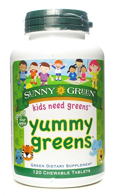 Sunny Green Yummy Greens Sour Apple Flavor 120 Chewable Tablets