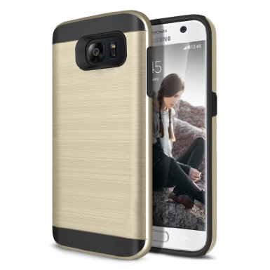 Galaxy S7 Case, CASEPLAY Slim Fit Premium Dual Layer Hybrid Protection Case Cover with Brush Finish Back with Shock Absorbing TPU Inner Layer for Samsung Galaxy S7 (Gold)