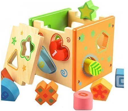 BATTOP Baby Shape Color Recognition Intelligence Toys Wooden Shape Sorter Cube Early Education for 1-3 Years Old Pass CPSC Certification