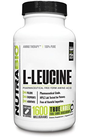 NutraBio 100% Pure L-Leucine 1600mg - 240 Vegetable Capsules
