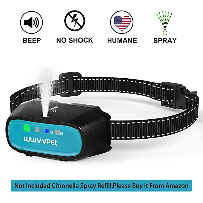 WWVVPET Spray Dog Training Collar,2 Modes Citronella Dog Bark Collar (Not Included Citronella Spray),500 ft Rechargeable No Electric Shock Harmless