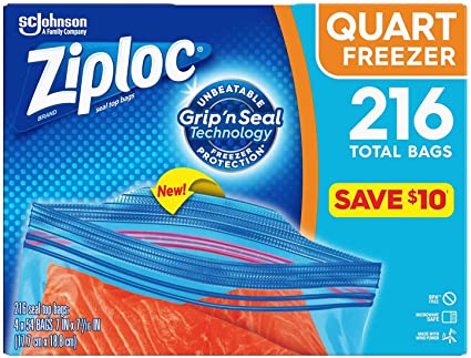 Ziploc Double Zipper Quart Freezer Bags, 216 Count by Ziploc