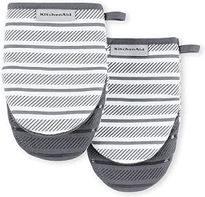 KitchenAid Albany Mini Oven Mitt 2-Pack Set, Charcoal Grey, 5.5"x8"