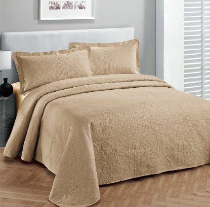 Fancy Collection 3pc Luxury Bedspread Coverlet Embossed Bed Cover Solid Taupe New Over Size 118"x106" King/California King