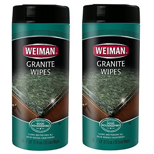 Weiman Granite Wipes - Clean, Brighten, and Protects Solid Sealed Stone Surfaces - 30 Count (2 Pack)