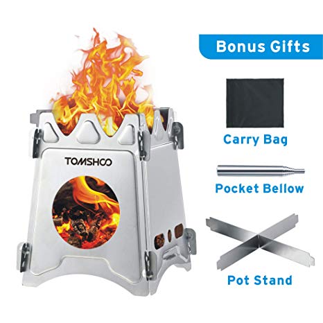 TOMSHOO Camping Wood Stove Portable Folding Lightweight Stainless Steel Wood Burning Backpacking Stove for Outdoor Survival Cooking Picnic Hunting