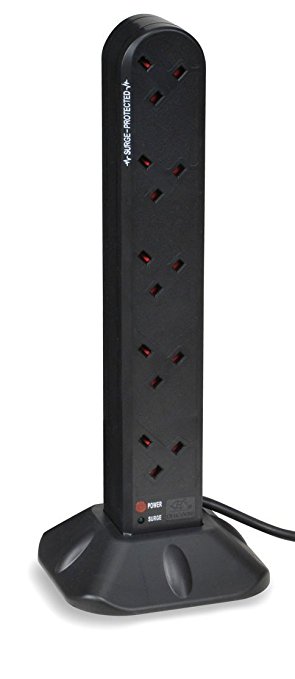 Duronic ST10B - 10 Way 2 Metre surge Tower Extension Lead Socket - 2M - Engineered to tell you when its surge protected