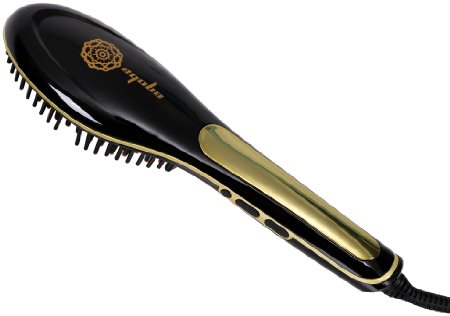 EQOBA Ceramic Hair Straightener Brush with Anti-Scald Protection and LCD Display Black