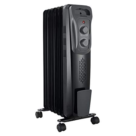 PELONIS Basic Electric Oil Filled Radiator, 1500W Portable Full Room Radiant Space Heater with Adjustable Thermostat (25.2” Height)), Black