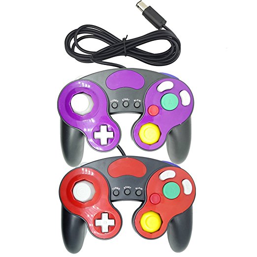 Poulep 2 Packs Classic NGC Wired Controllers for Wii Gamecube (Red2 and Purple2)