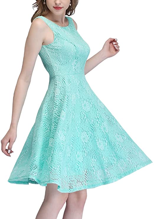 Kingfancy Women Floral Lace Bridesmaid Party Dress Short Cocktail Dress with Boatneck