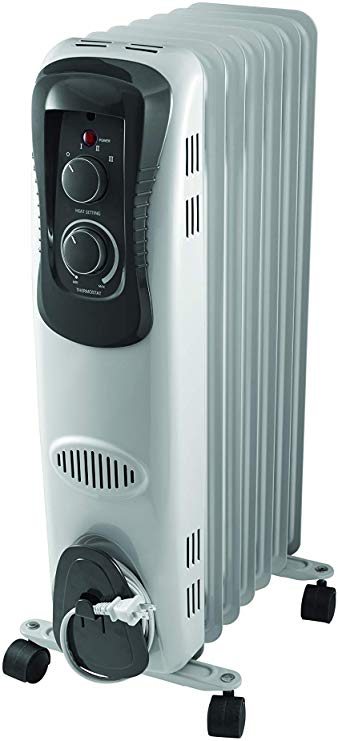 Pelonis PH-17LA Basic Electric Oil Filled Radiator, 1500W Portable Full Room Radiant Space Heater with Adjustable Thermostat, White