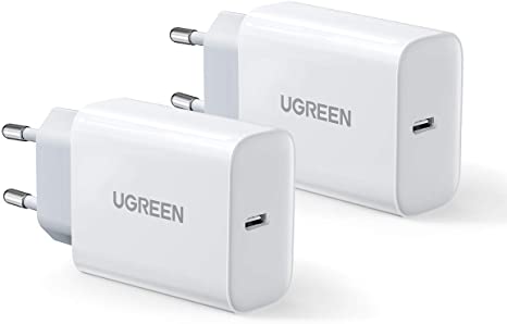 UGREEN 20W USB C Ladegerät 2 Pack, USB C Netzteil PD3.0 2 Stück, USB C Power Adapter kompatibel mit iPhone 12, 12 Pro,12 Pro Max, SE 2020, 12 Mini, 11Pro, X, iPad Pro 2020, Galaxy S21 usw. (weiß)