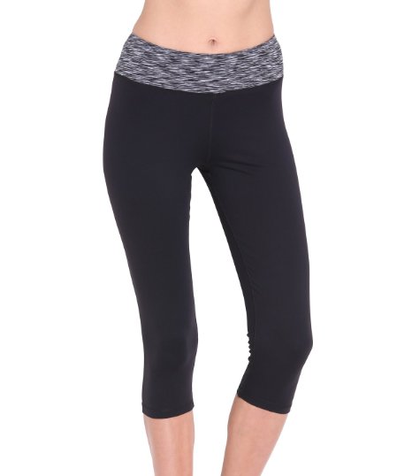 FAYBOX Women Stretch Yoga Sports Pants Active Capri With Foldover Mid Rise Waistband