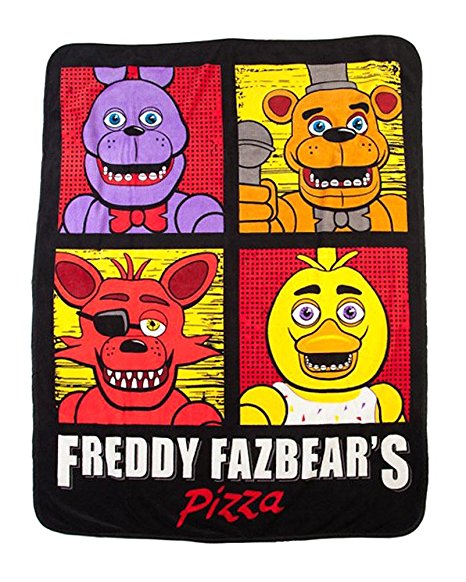 BIOWORLD Freddy Fazbear's Pizza Four Square Character Fleece Throw Blanket, 48" x 60"