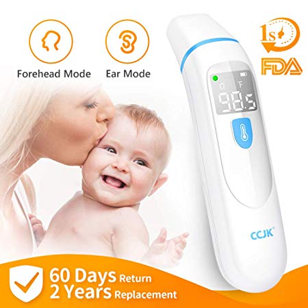 【New Version】Thermometer for Fever, CCJK Digital Medical Infrared Thermometer Forehead and Ear Integration for Baby, Kids and Adults with Fast Accurate Readings Fever Indicator,FDA Approved