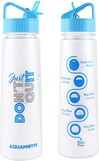 Aquamotiv 30 Oz Flip Straw Inspirational Fitness Water Bottle   Motivational Time Measurements   Goal Markers/Track Water Intake - BPA Free/Non-Toxic Tritan with Bonus Printable Fitness Planner