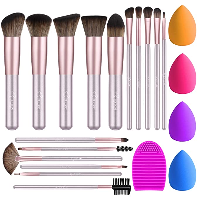 BESTOPE Makeup Brushes 16PCs Makeup Brushes Set with 4PCs Makeup Sponge and 1 Brush Cleaner Premium Synthetic Foundation Brushes Blending Face Powder Eye Shadows Make Up Brushes Tool(Purple)