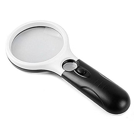 Handheld Magnifying Glass with LED Light and 2 Lenses (White & Black)
