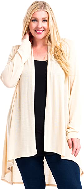 Modern Kiwi Women's Plus Size Solid Essential Long Cascading Cardigan (1X-3X)