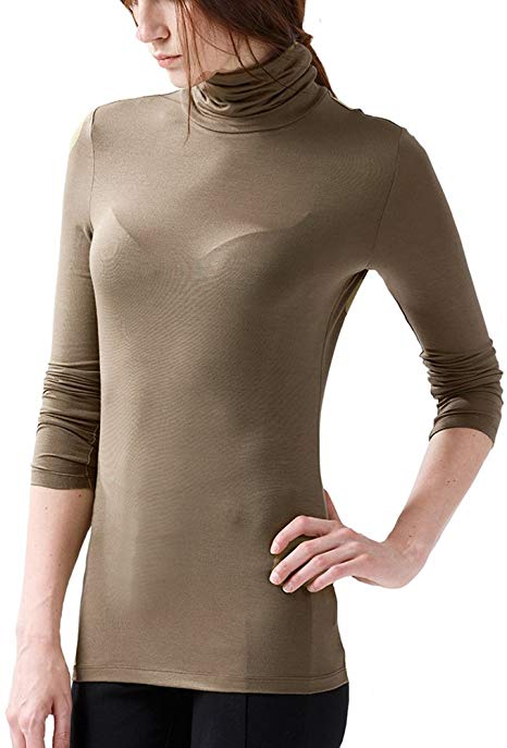 THUNDERSTAR Womens Turtleneck Long Sleeve Basic T-Shirt Modal Soft Stretchy Top