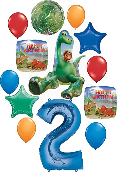 The Good Dinosaur Party Supplies 2nd Birthday Arlo and Spot Balloon Bouquet Decorations - Blue Number 2