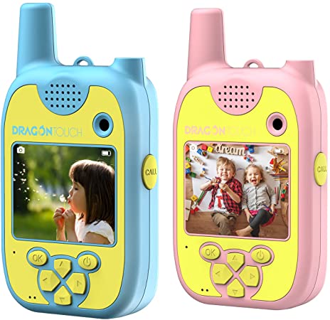 Dragon Touch Walkie Talkies Kids Camera, TalkieCam Multifunctional 1080P Digital Video Camera Toy with Built-in Games, Backlit LCD, Flashlight for 3-12 Year Old Boys Girls (Blue & Pink 2 Pack)