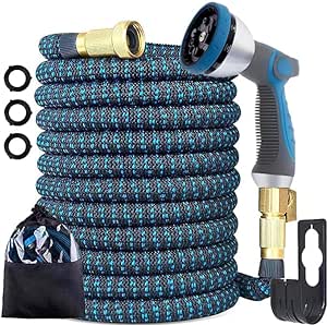 Expandable Garden Hose 25 FT,Water Hose with 10 Function Spray Nozzle,Lightweight Hose&No-Kink Flexible Garden Hose,Retractable Hose,Water Pipe With Latex Core,Leakproof (Blue)