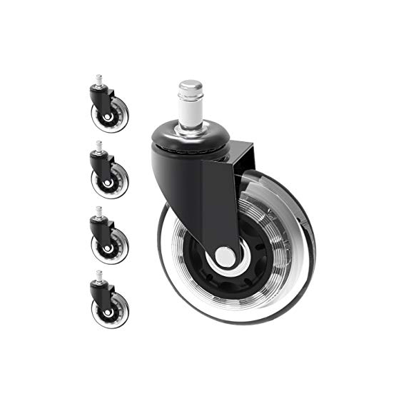 Optimum Orbis Office Chair Caster Wheels Heavy Duty Safe for All Floors Including Hardwood Perfect Replacement for Desk Floor Mat Rollerblade Style 3" (Set of 5)