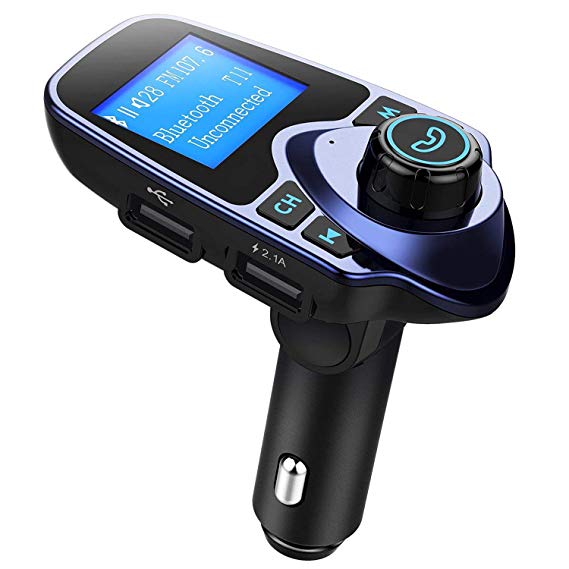 FM Transmitter, [Update Version] Pictek LED Bluetooth MP3 Player FM Transmitter Hands-free Car Kit Charger For Apple iPhone SE 6s 6s Plus, Samsung Galaxy S6 S7 Edage, Note 7 iPad, HTC, for Samsung, Other Smartphones, Royal Blue