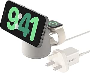 Belkin BoostCharge Pro 2-in-1 Wireless Charging Dock with MagSafe 15W Fast Charge iPhone Charger Compatible with iPhone 16, 15, 14, 13, and 12 Series, AirPods, and Other MagSafe Enabled Devices