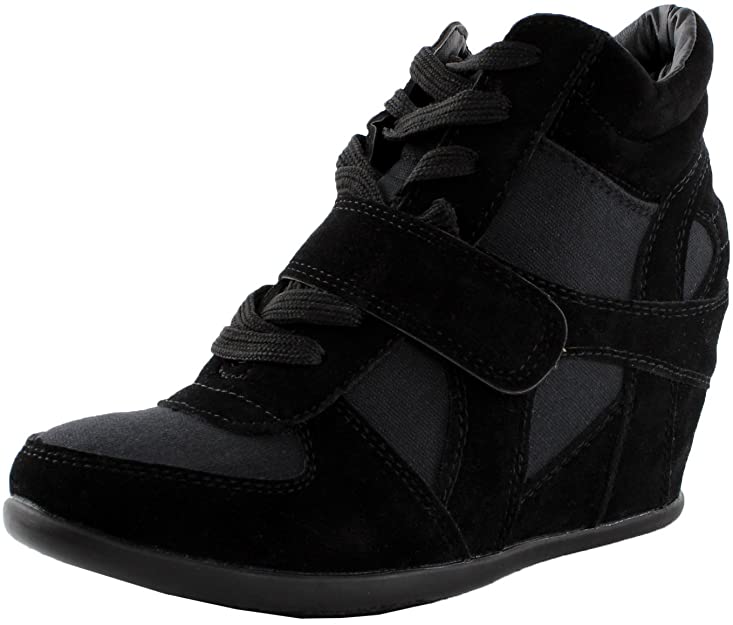 TOP Moda Womens Sammy-40 High Top Strap Womens Hidden Wedge Sneaker Shoes