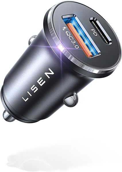 LISEN USB C Car Charger Adapter Fast Charge 48W [All Metal&Smallest] Cigarette Lighter USB Charger Fast Charging Dual Port Car Phone Charger for iPhone 15 Pro Max 14 13 Samsung Galaxy S23/22 iPad Pro