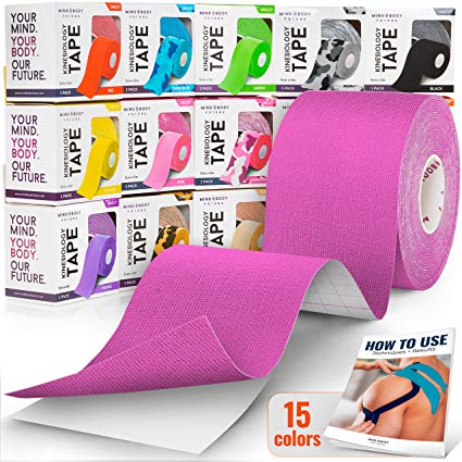 Kinesiology Tape - Pink (1 Pack) - Premium Grade Uncut 5cm x 5m Roll - Ideal for Athletic Sports Physio Strapping and Muscle Injury & Support - Includes eGuide