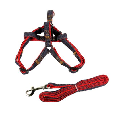 ColorPet Dog Leash and No-pull Adjustable Harness -Double Padded, Solid -Easy Step-In and Fit Pet Reflective Dog Harness (Red Medium)