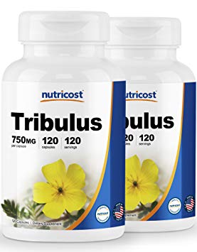 Nutricost Tribulus Terrestris Extract 750mg, 120 Capsules (2 Bottles) - Testosterone, Strength, Libido