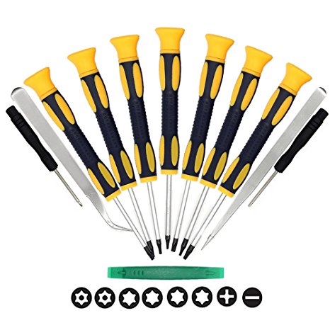 Kingsdun 12 in 1 Torx Screwdriver Set with T3 T4 T5 T6 T7 T8 T10 Star Screwdrivers, Stainless Steel Tweezers & Philip Slotted Magnetic Screwdrivers for Phone/Mac/Computer Repairing