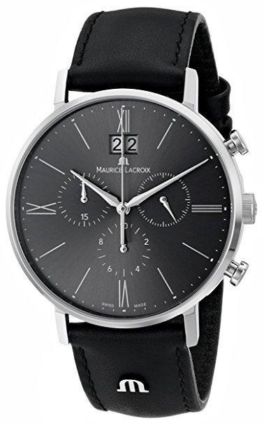Maurice Lacroix Men's EL1088-SS001-810 Eliros Stainless Steel Watch With Black Leather Band