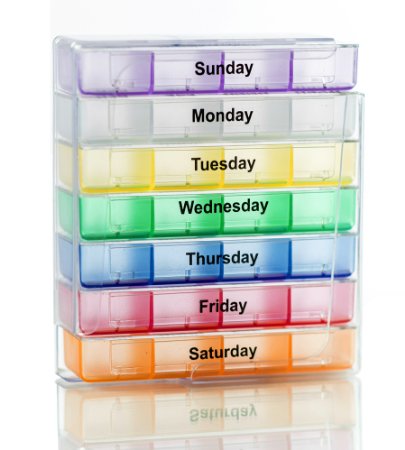 Survive Vitamins 7 Day Pill Organizer 4 Times a Day Pill Box in Translucent Rainbow Color Pill Case