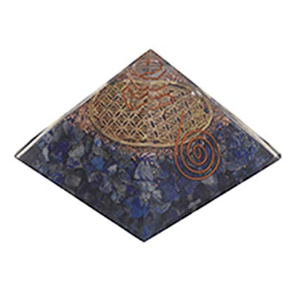 Lapis Lazuli Orgone Pyramid with Flower of Life Symbol for Energy Generator Chakra Balancing Reiki Healing EMF Protection Home Office Decor Size: 2.5-3 Inch