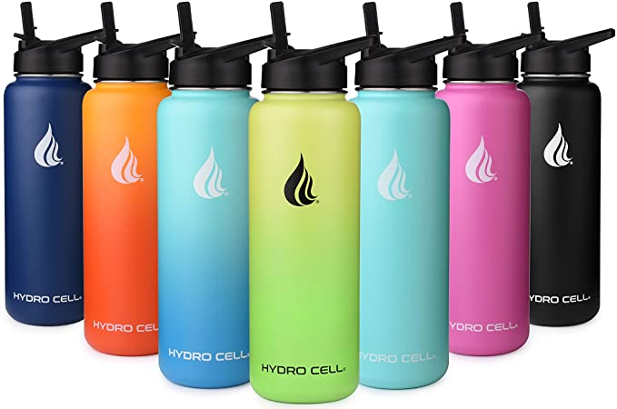 HYDRO CELL Stainless Steel Water Bottle w/Straw & Wide Mouth Lids (40oz 32oz 24oz 18oz) - Keeps Liquids Hot or Cold with Double Wall Vacuum Insulated Sweat Proof Sport Design